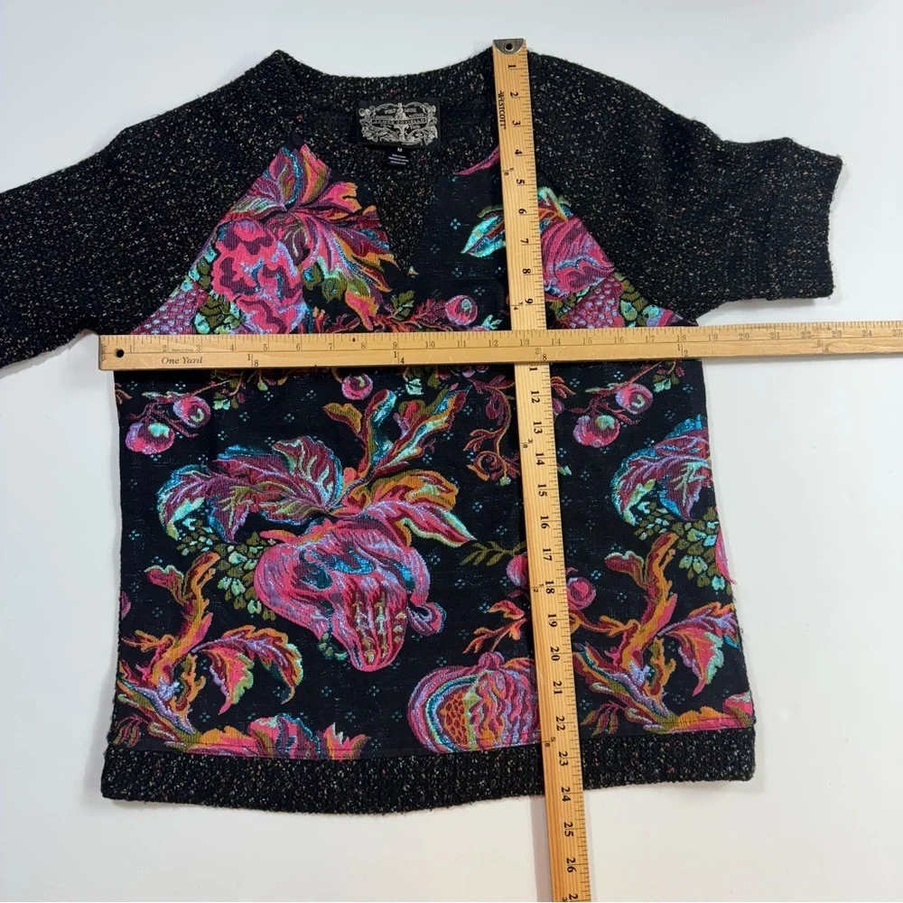 Anthropologie James Coviello Floral Brocade Spliced Metallic Knit Sweater